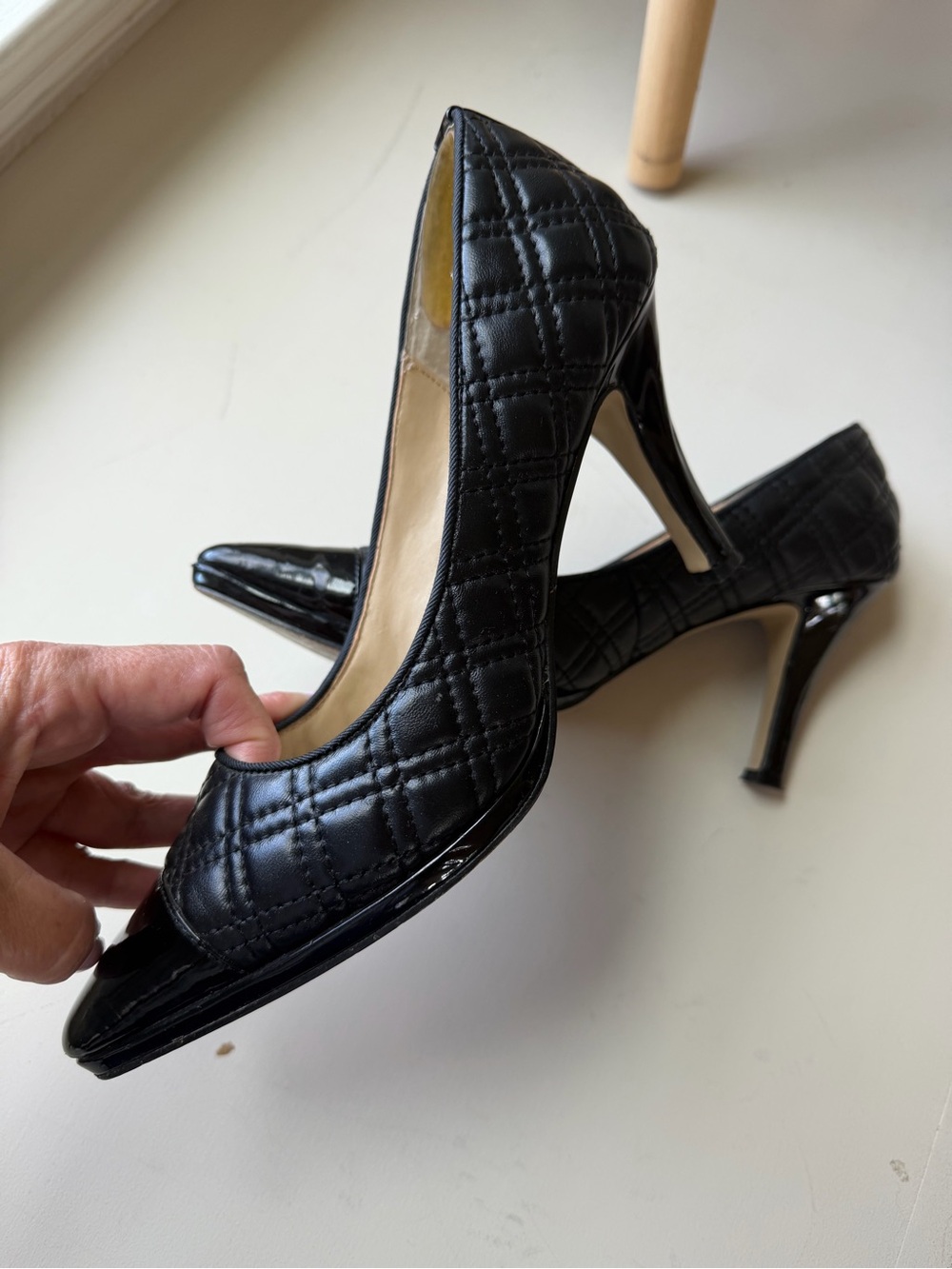 Adrienne Vittadini Black Quilted Patent Leather High Heels
